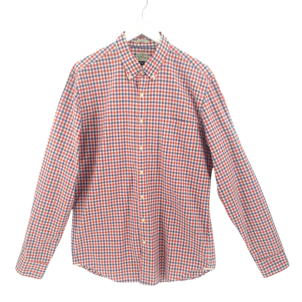 J. Crew Button Front Shirt Size LT in Red Blue White 100% Cotton